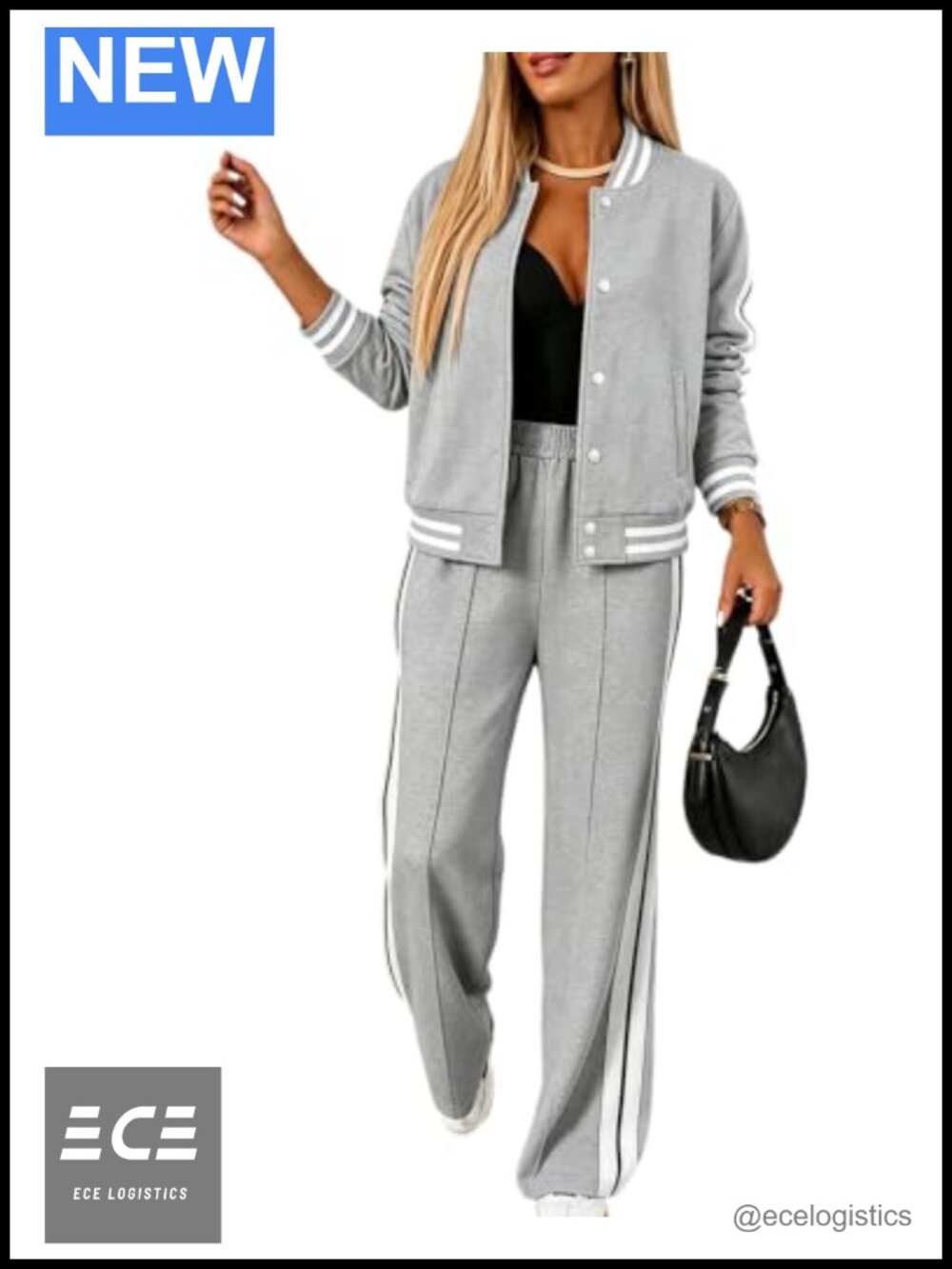 2 Piece Striped Baseball Jacket & Wide Leg Sweatpants Set Varsity Tracksuit